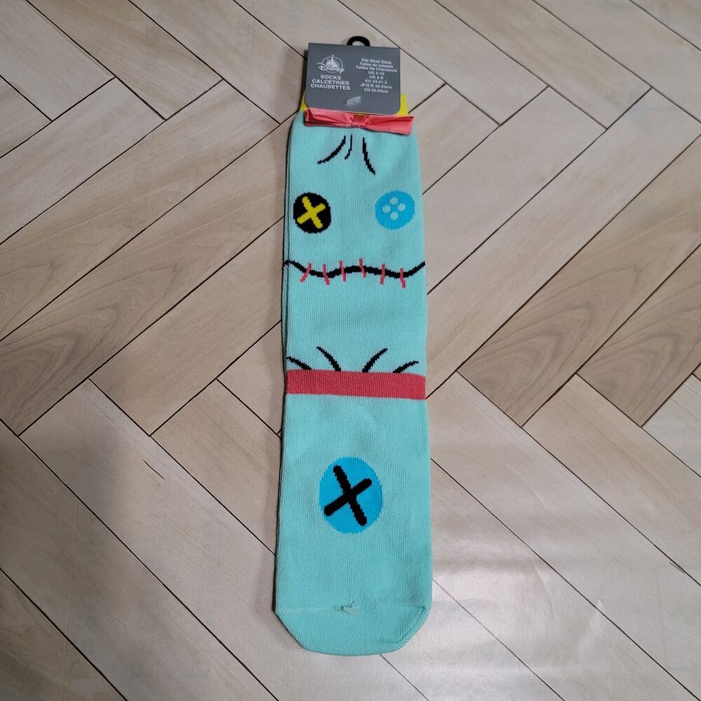 Disney Park Lilo & Stitch Scrump Aqua Green Yellow Socks with Pink Bow